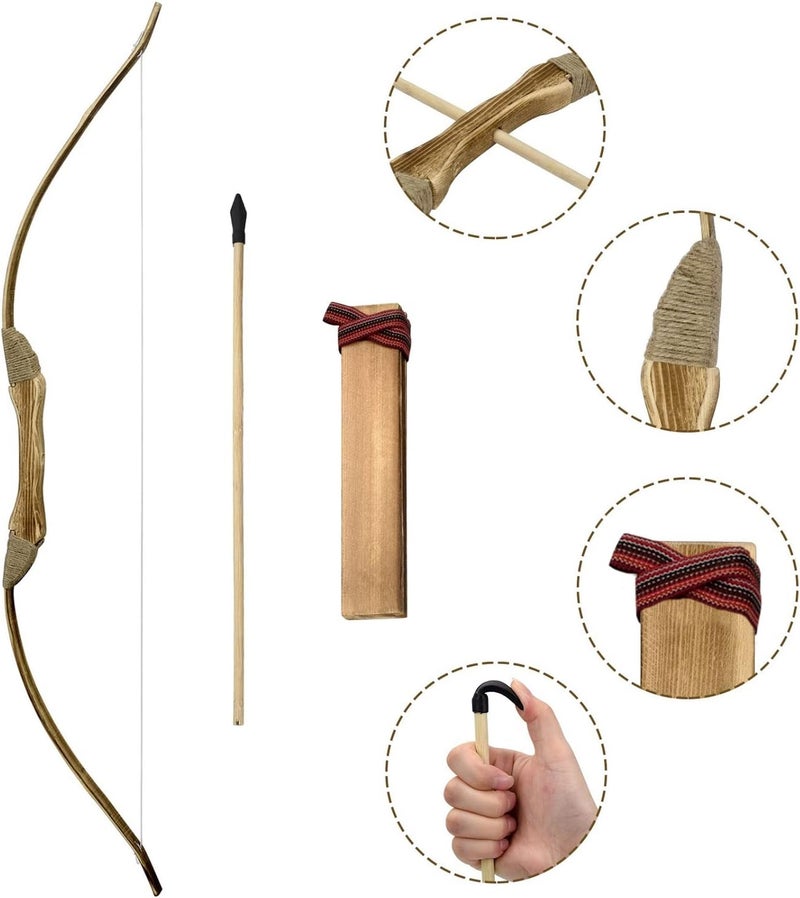 Basbon Kids Bow and Arrow Set, 32 Inch Archery Set Handmade Wooden Toy Bow and Arrow for Kids 4-6 8-12, Cosplay Game Costume Prop Play, 1 Bows 1 Quivers and 10 Wood Arrows, Gifts for Youth Boys & Girls - Image 4